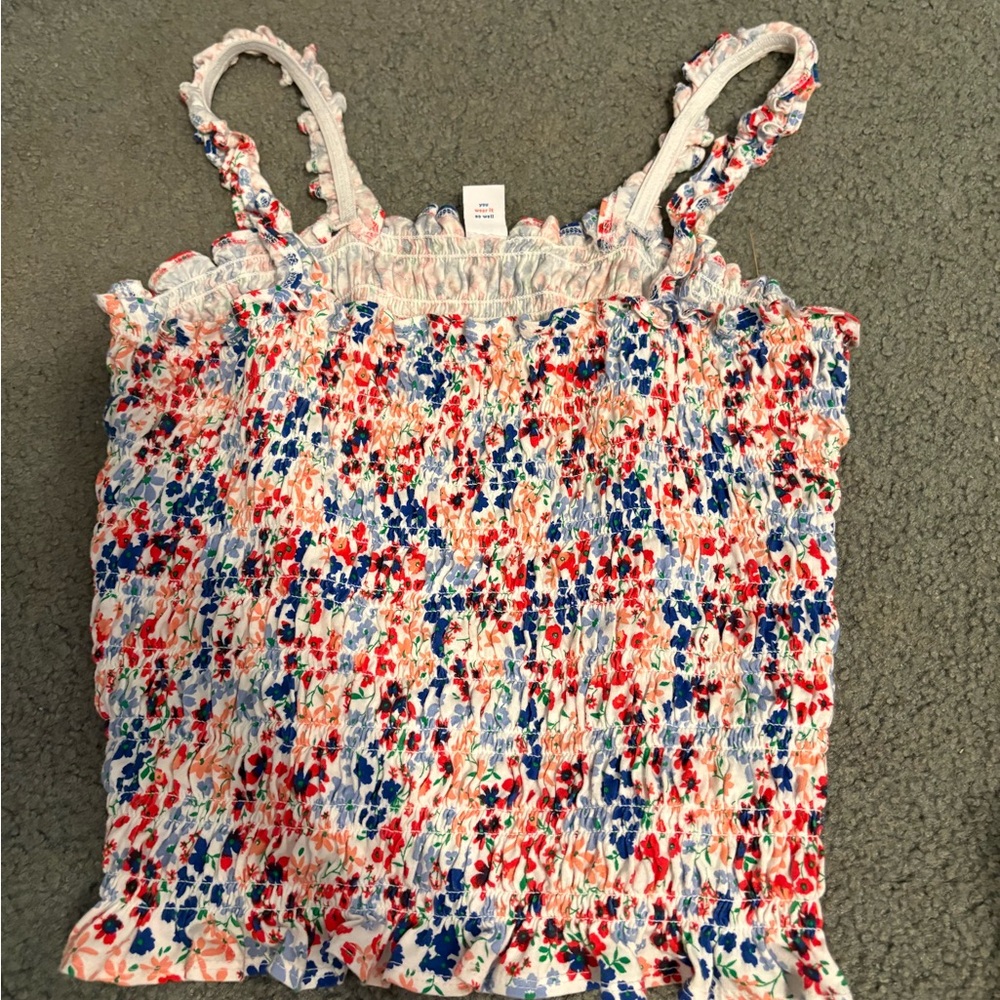 Old Navy Floral Smocked Blouse - Red, Blue, White